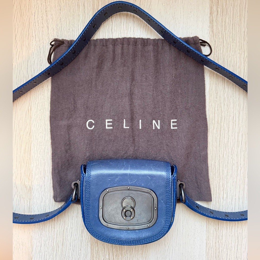 Celine Blue Leather Mini Saddle Crossbody